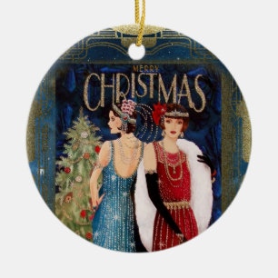 1930's Ladies Christmas Art Ceramic Ornament
