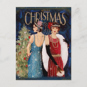 1930's Ladies Christmas Art    Postcard