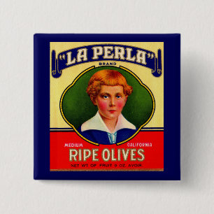 1930s LaPerla Olives label 2 Inch Square Button