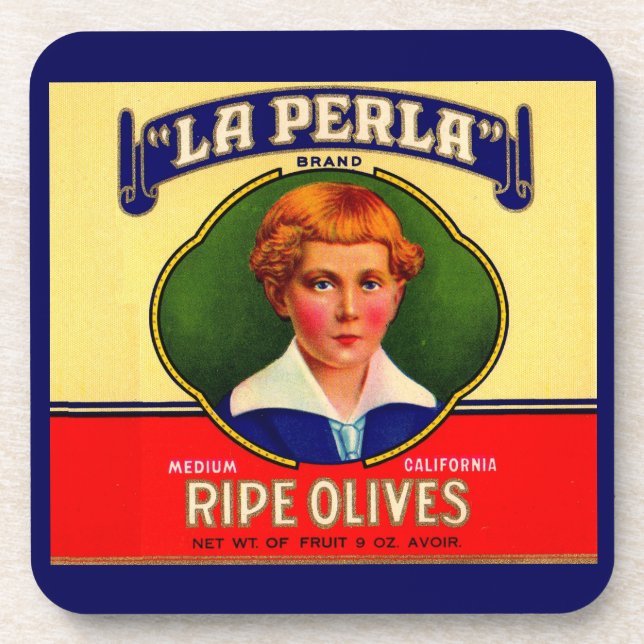 1930s LaPerla Olives label Coaster (Front)