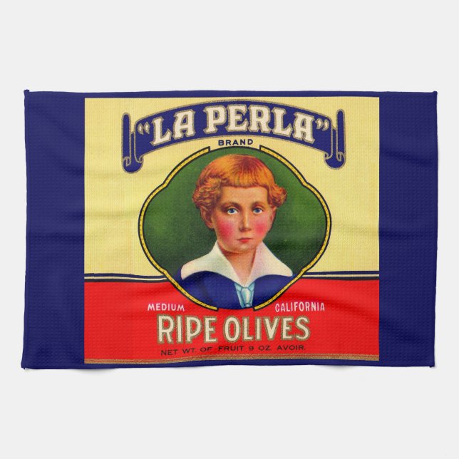 1930s LaPerla Olives label print Kitchen Towel (Horizontal)