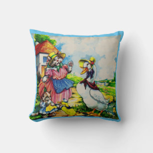 1930s mama duck and ducklings throw pillow