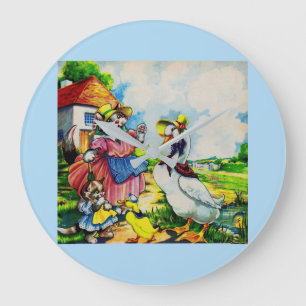 1930s mama kitty cat and baby kitty visit ducks large clock