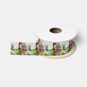 1930s mama kitty cat and baby kitty visit ducks satin ribbon