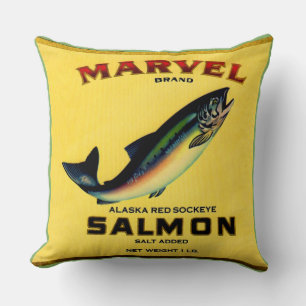 1930s Marvel salmon can label Throw Pillow