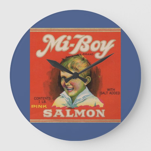 1930s Mi-Boy pink salmon can label Large Clock (Front)