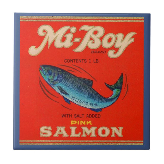 1930s Mi-Boy pink salmon can label Tile (Front)