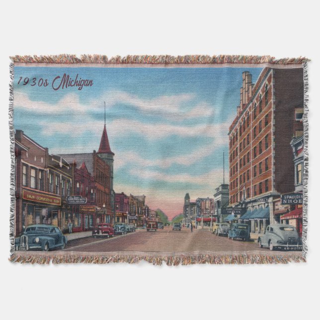 1930s Michigan Main Street Throw Blanket (Front)