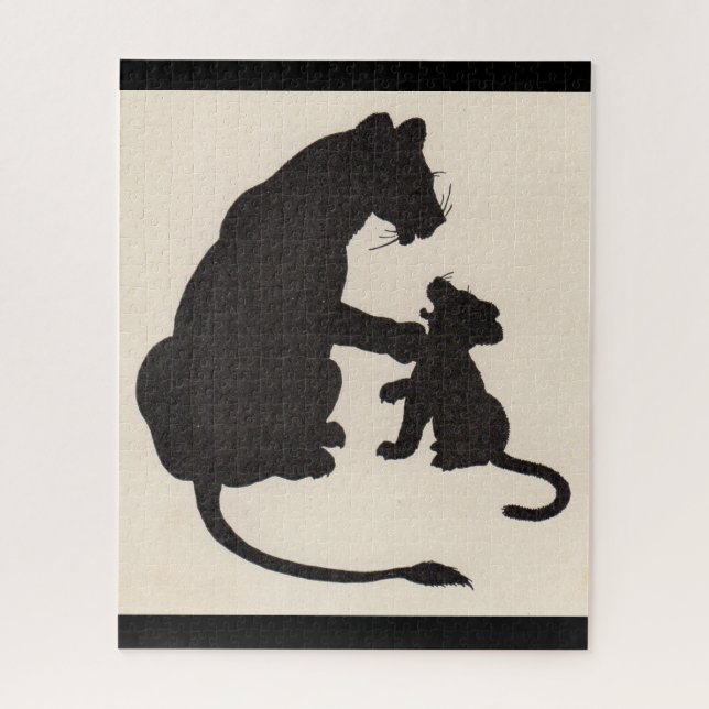 1930s mother lion and cub silhouette jigsaw puzzle (Vertical)