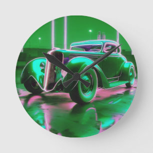 1930's Neon Green Street Rod Round Clock