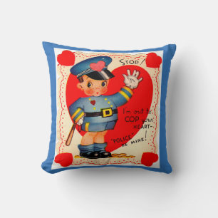 1930s police boy valentine throw pillow