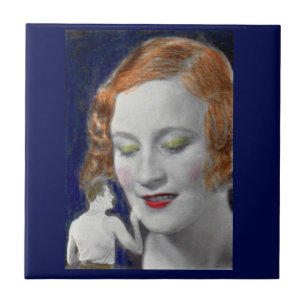 1930s redhead woman and her teeny tiny husband tile