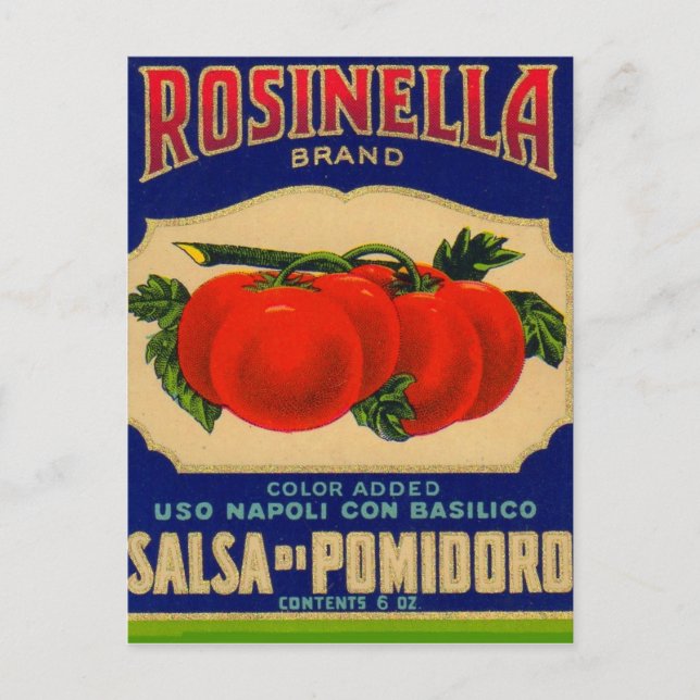 1930s Rosinella tomato sauce can label no. 1 Postcard (Front)