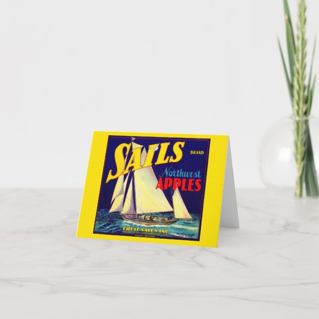 1930s Sails Northwest Apples crate label print Note Card (Front)
