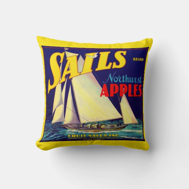 1930s Sails Northwest Apples crate label print Throw Pillow (Front)