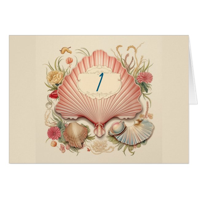 1930s Seaside Seashell Art Deco Table Number Fold (Front Horizontal)