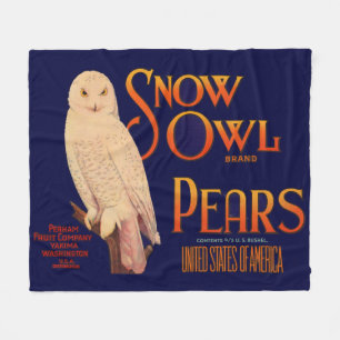 1930s Snow Owl brand pears fruit crate label print Fleece Blanket