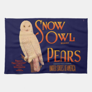 1930s Snow Owl brand pears fruit crate label print Kitchen Towel