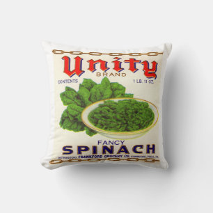 1930s Unity fancy spinach can label Throw Pillow