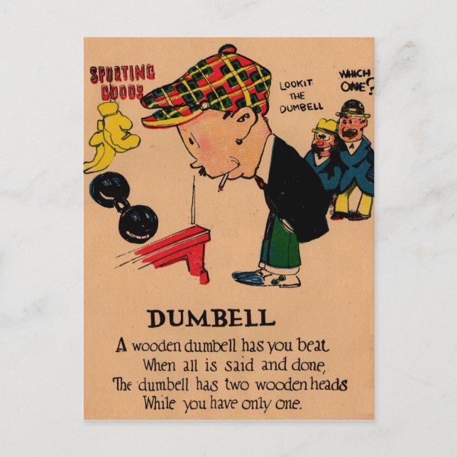 1930s vinegar valentine: the Dumbbell Holiday Postcard (Front)