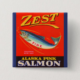 1930s Zest pink salmon can label 2 Inch Square Button