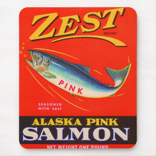 1930s Zest pink salmon can label Mouse Pad (Front)