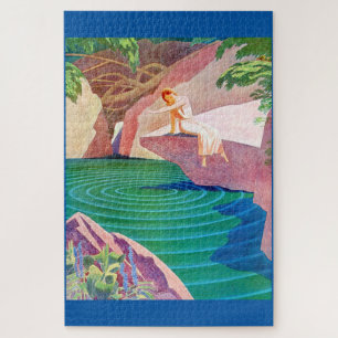 1931 art deco woman by a pond jigsaw puzzle