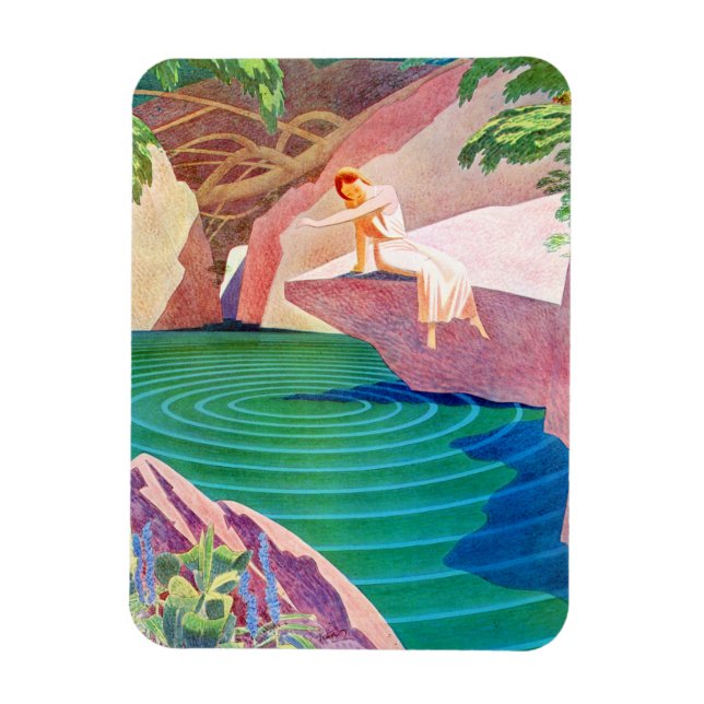 1931 art deco woman by a pond magnet (Vertical)