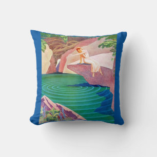 1931 art deco woman by a pond print throw pillow