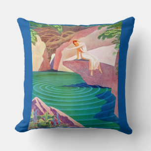 1931 art deco woman by a pond throw pillow