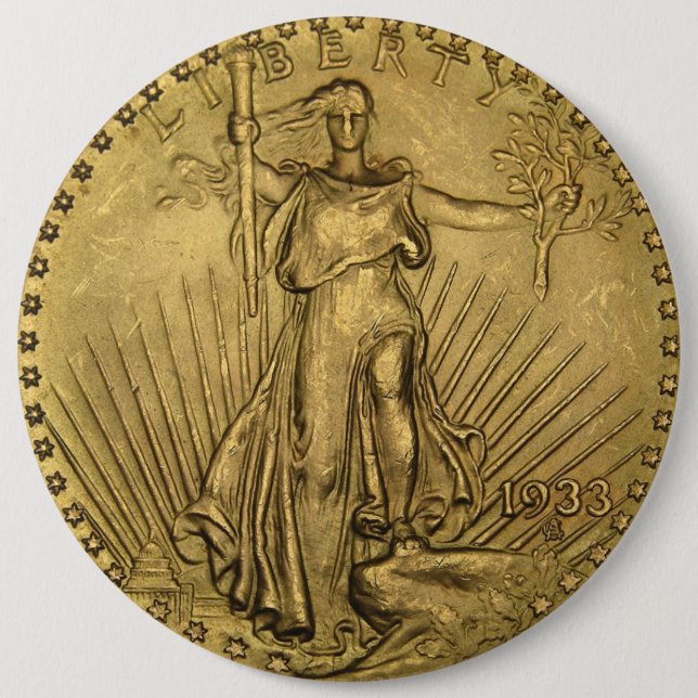 1933 Double Eagle Gold Coin 6 Inch Round Button (Front)