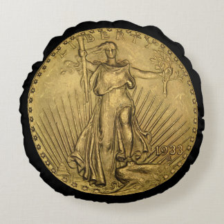 1933 Double Eagle Gold Coin Round Pillow