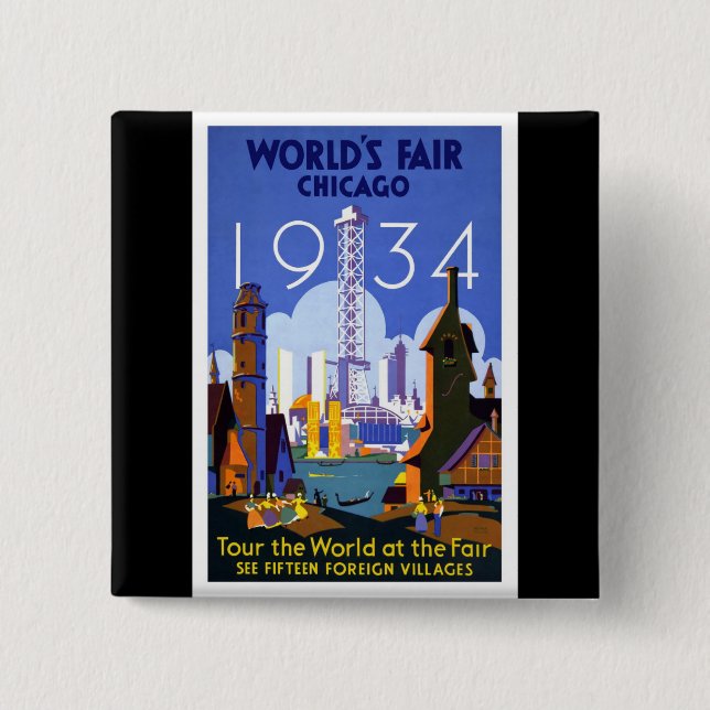 1934 Chicago World's Fair 2 Inch Square Button (Front)