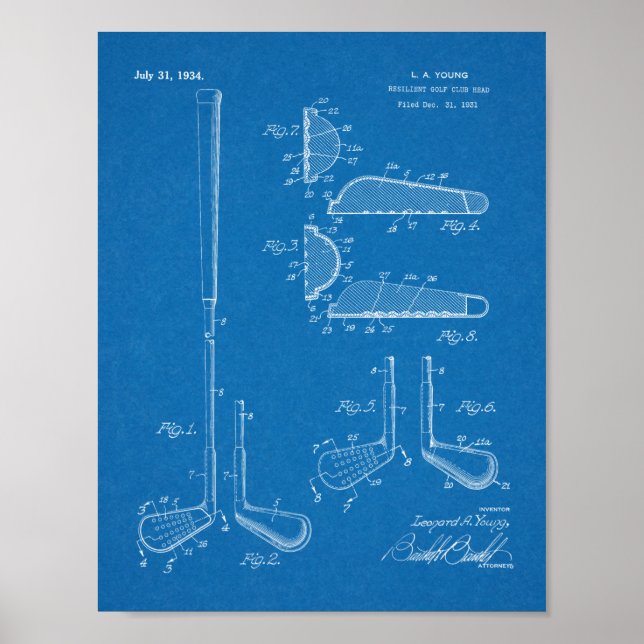 1934 Golf Club Head Patent Art Drawing Print (Front)