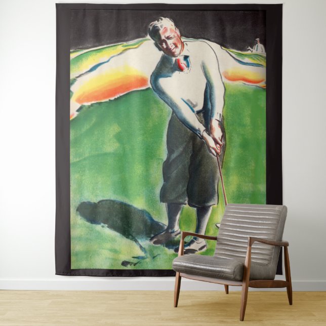 1934 golfing print tapestry (In Situ)
