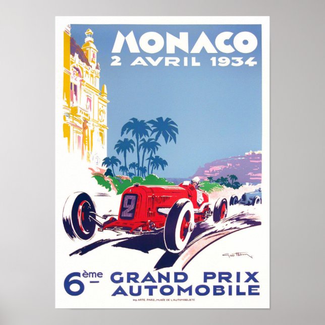 1934 Monaco Grand Prix vintage racing Poster (Front)