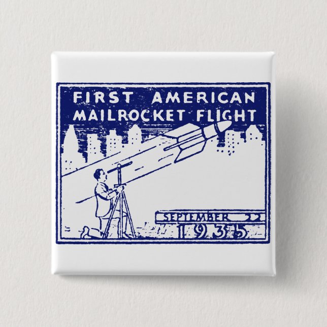 1935 American Rocket Mail 2 Inch Square Button (Front)