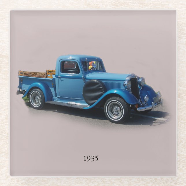 1935 Blue Truck glass coaster (Front)