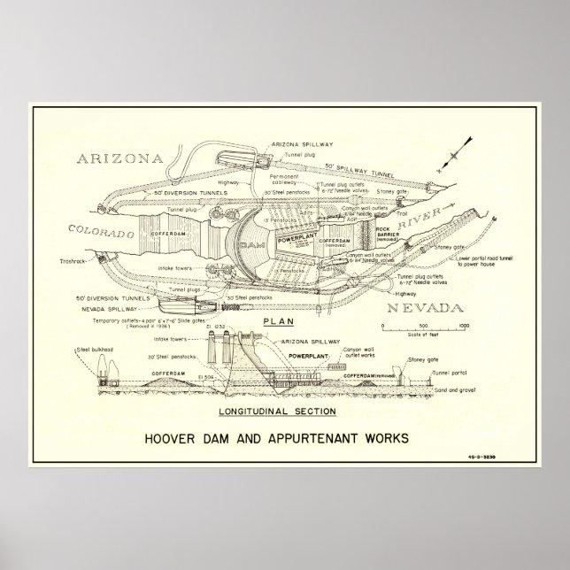 1935 HOOVER DAM PLAN & SECTION POSTER (Front)