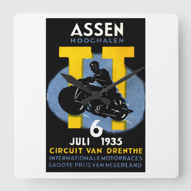 1935 International Motorcycle Races Square Wall Clock (Front)
