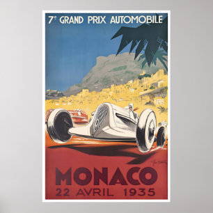 1935 Monaco Art Race Car Poster French Riviera