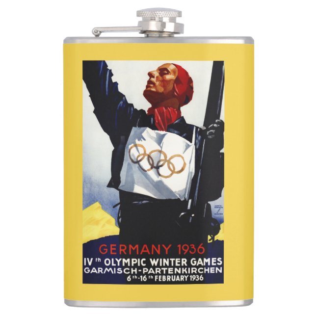 1936 Olympic Winter Games Advertisement Poster Hip Flask (Front)