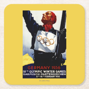 1936 Olympic Winter Games Advertisement Poster Square Paper Coaster