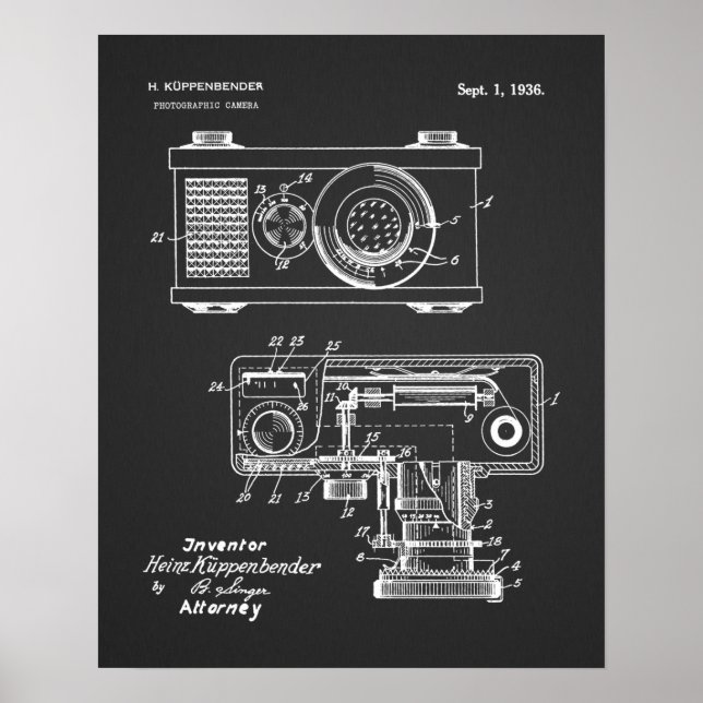 1936 Vintage Camera Patent Art Drawing Print (Front)