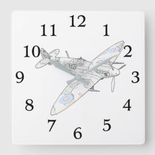1936 WWII Spitfire Fighter Aircraft Square Wall Clock