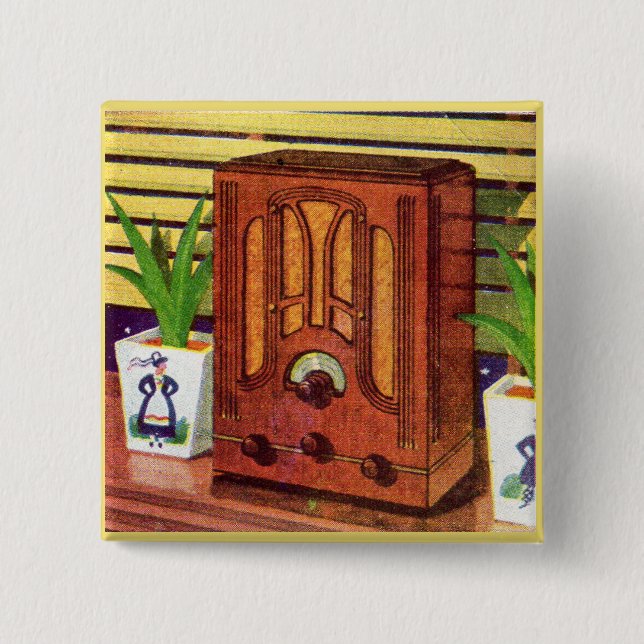 1937 cathedral radio 2 inch square button (Front)