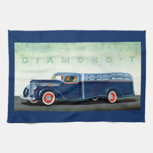 1937 Diamond T blue truck Kitchen Towel