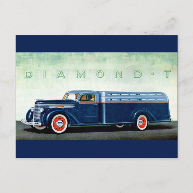 1937 Diamond T blue truck Postcard (Front)