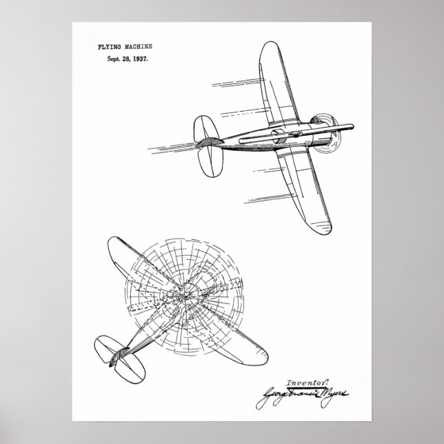 1937 Helicopter Airplane Patent Art Drawing Print (Front)