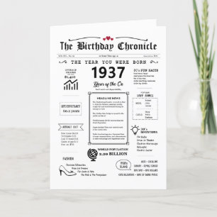 1937 L'Année De Votre Naissance Carte D'Anniversai